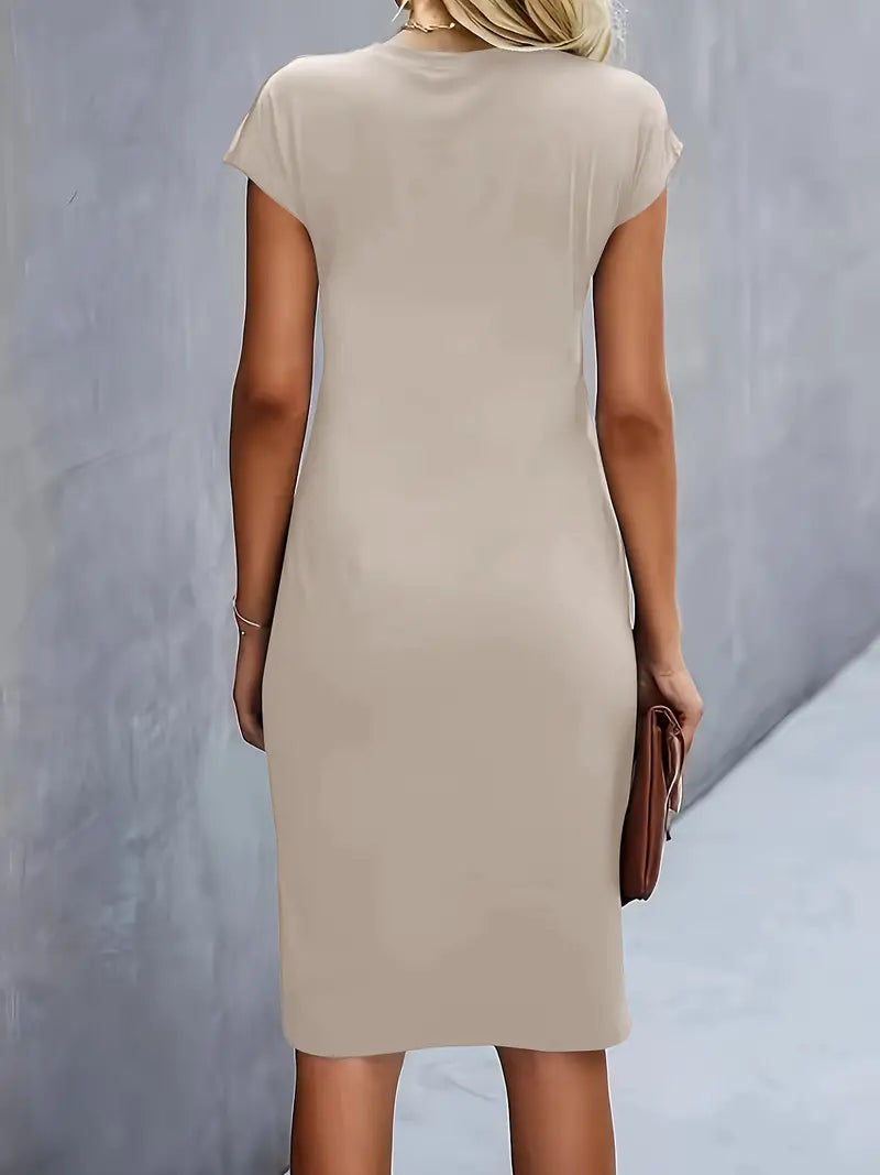 Round Neck Short Sleeve Ruched Midi Dress – view 10