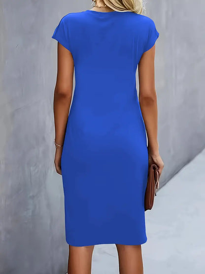 Round Neck Short Sleeve Ruched Midi Dress – view 6