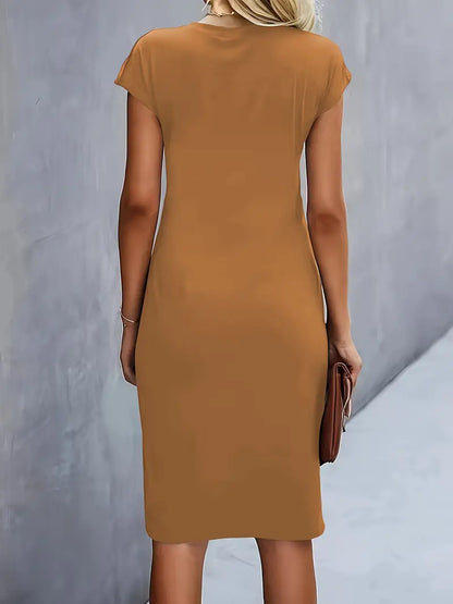 Round Neck Short Sleeve Ruched Midi Dress – view 8