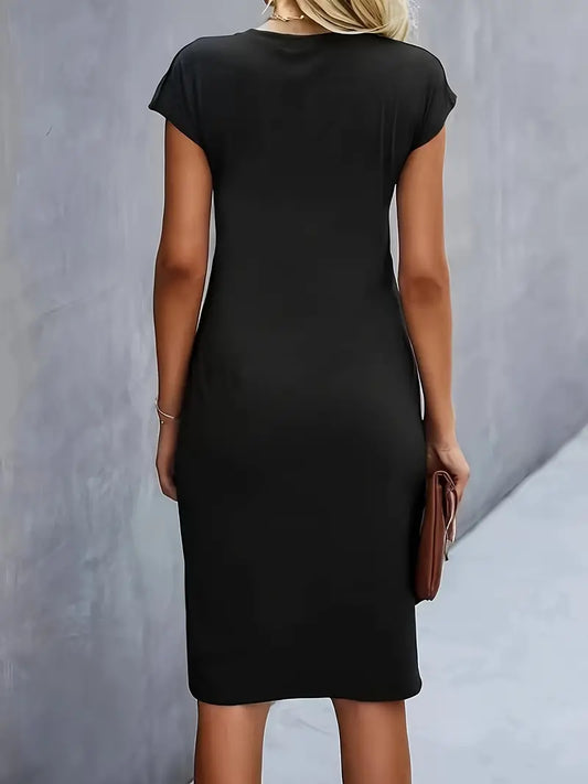 Round Neck Short Sleeve Ruched Midi Dress – view 2