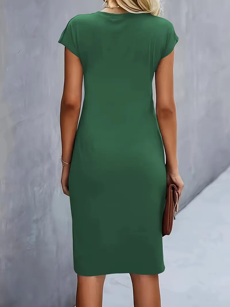 Round Neck Short Sleeve Ruched Midi Dress – view 12