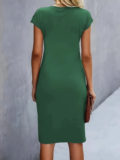 Round Neck Short Sleeve Ruched Midi Dress – view 12