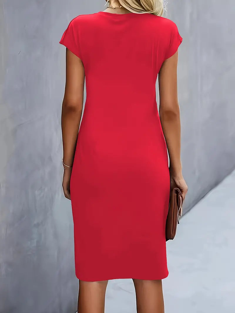 Round Neck Short Sleeve Ruched Midi Dress – view 4