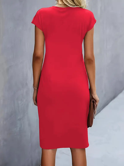 Round Neck Short Sleeve Ruched Midi Dress – view 4