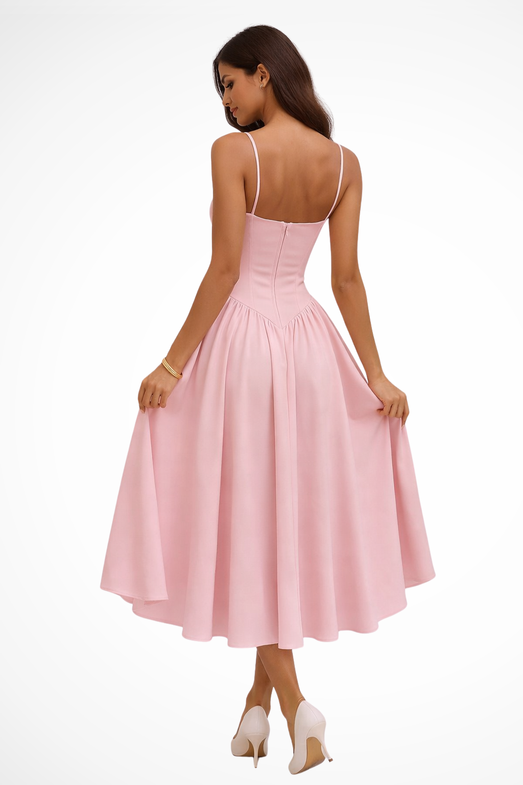 Pink Corset A-Line Midi Dress – back view
