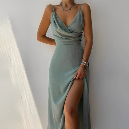 Cami Strap Side Split Midi Dress – Army Green