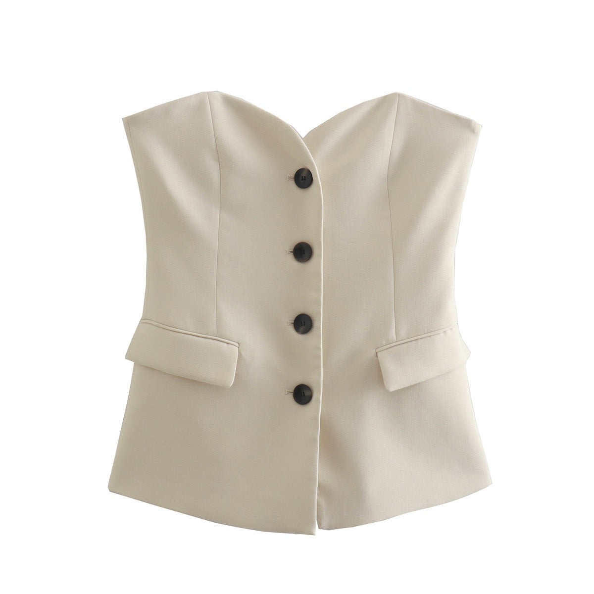 Beige Corset Top & Wide Leg Pants Set