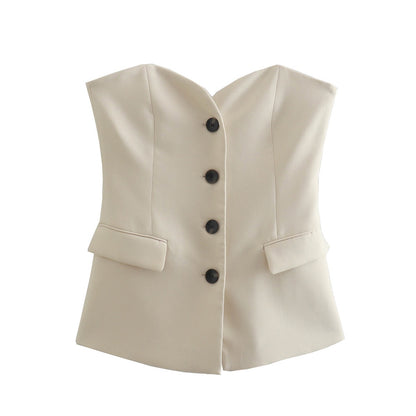 Beige Corset Top & Wide Leg Pants Set