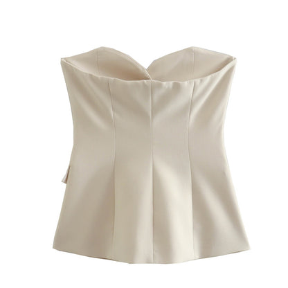 Beige Corset Top & Wide Leg Pants Set