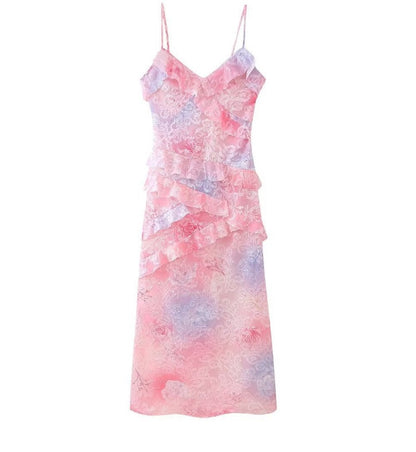 Floral Ruched Tiered Ruffle Maxi Dress