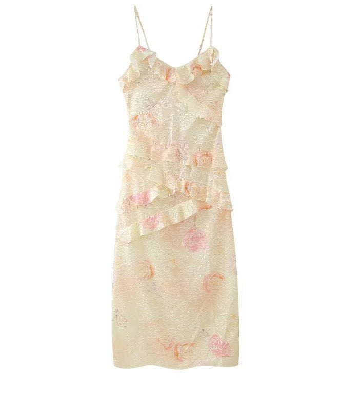 Floral Ruched Tiered Ruffle Maxi Dress