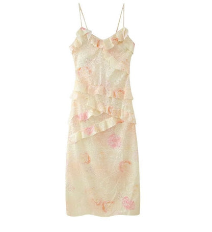 Floral Ruched Tiered Ruffle Maxi Dress