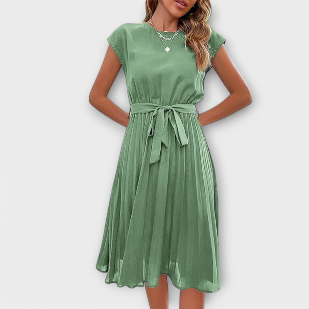Pleated Relaxed Midi Dress – Mint