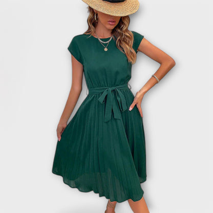Pleated Relaxed Midi Dress – Dark Green
