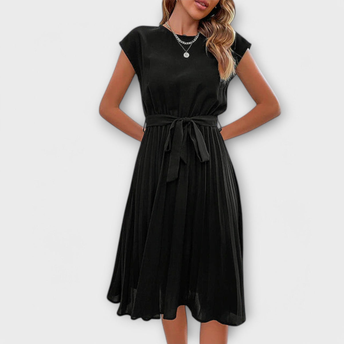 Pleated Relaxed Midi Dress – Black