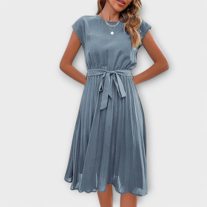 Pleated Relaxed Midi Dress – Sky Blue