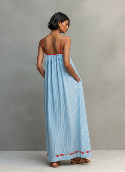 Striped Spaghetti Strap Maxi Dress with Red Accents – view 2