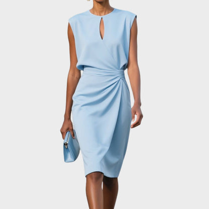 Keyhole Neck Sleeveless Ruched Midi Dress