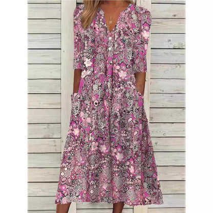V-Neck Short Sleeve Summer Midi Dress – view 3