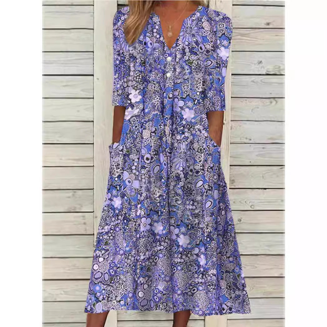 V-Neck Short Sleeve Summer Midi Dress – view 2