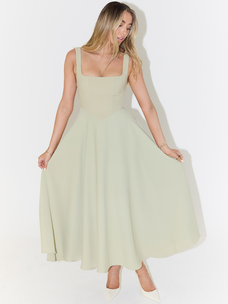 Square Neck Wide Strap Midi Dress – view 3