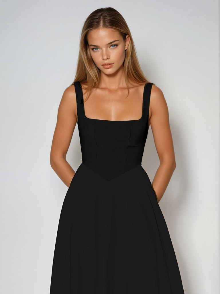 Square Neck Wide Strap Midi Dress – view 5