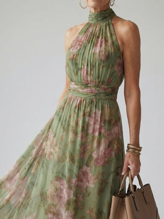 Sage Gathered Halter Midi Dress – view 2