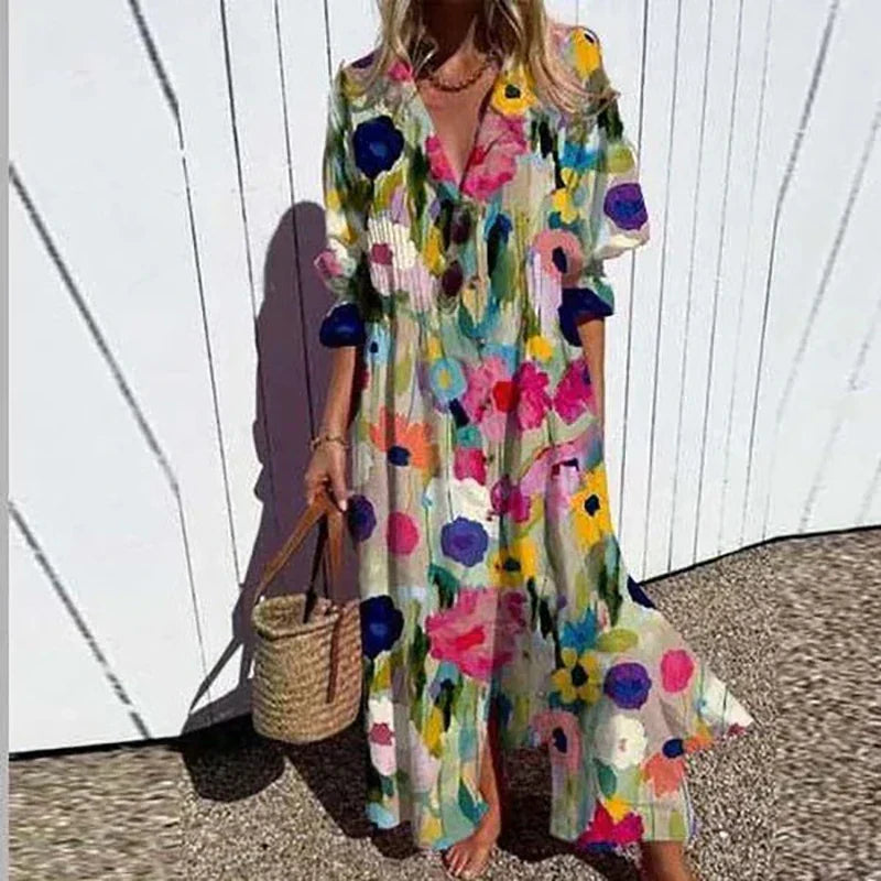 Boho Print V-Neck Maxi Dress – Multicolour 1