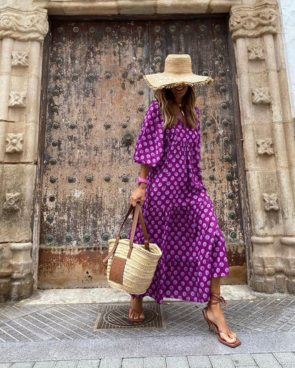 Boho V-Neck Maxi Dress – Purple
