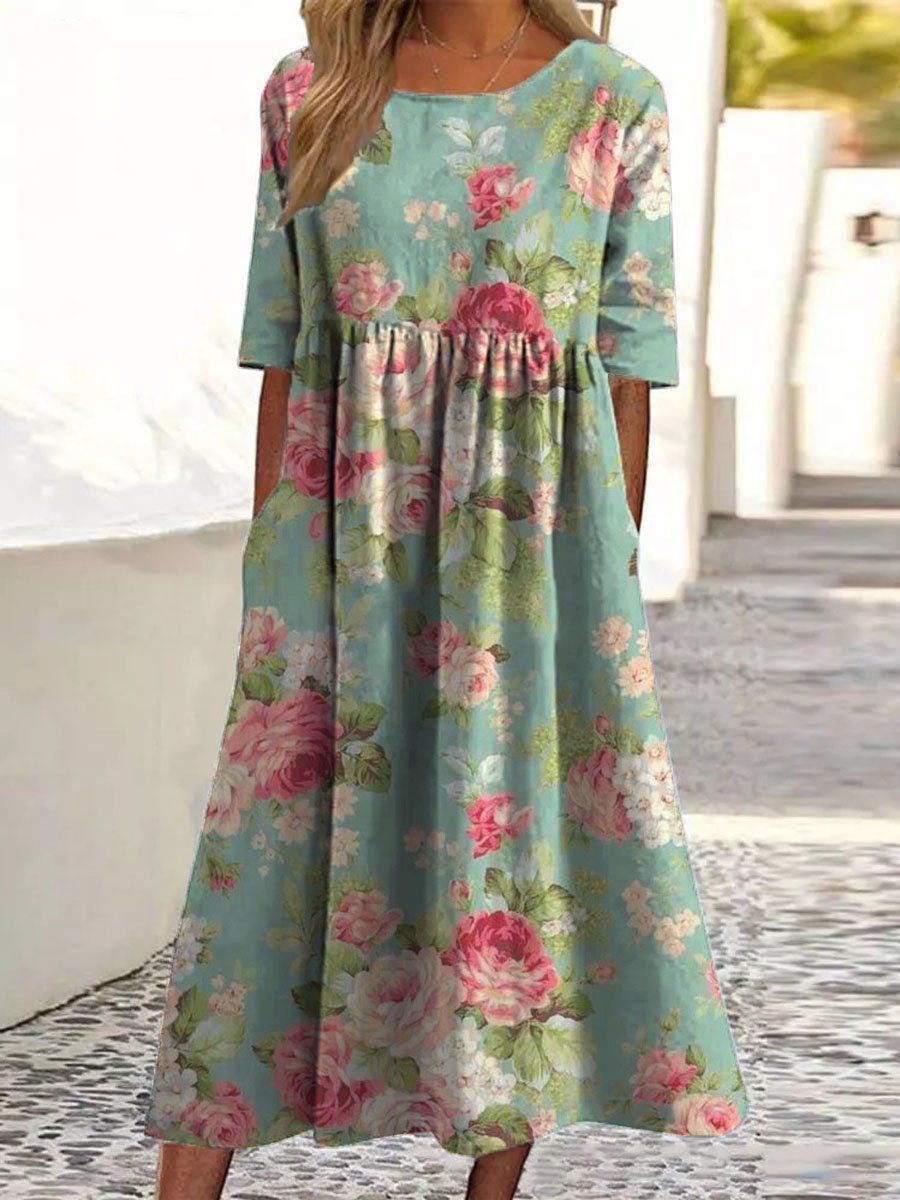 Embroidered Round Neck Midi Dress – Mint