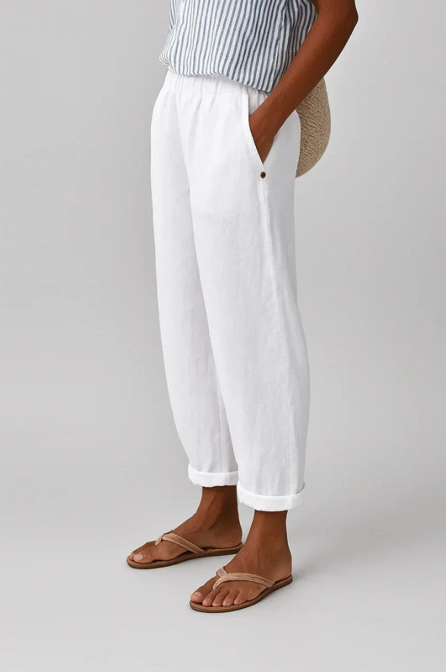 Elastic Waist Lightweight Wide Leg Pants – White