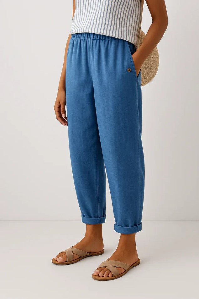 Elastic Waist Lightweight Wide Leg Pants – Blue