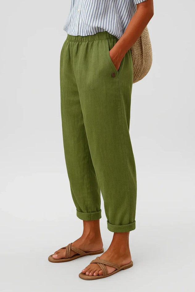 Elastic Waist Lightweight Wide Leg Pants – Olive