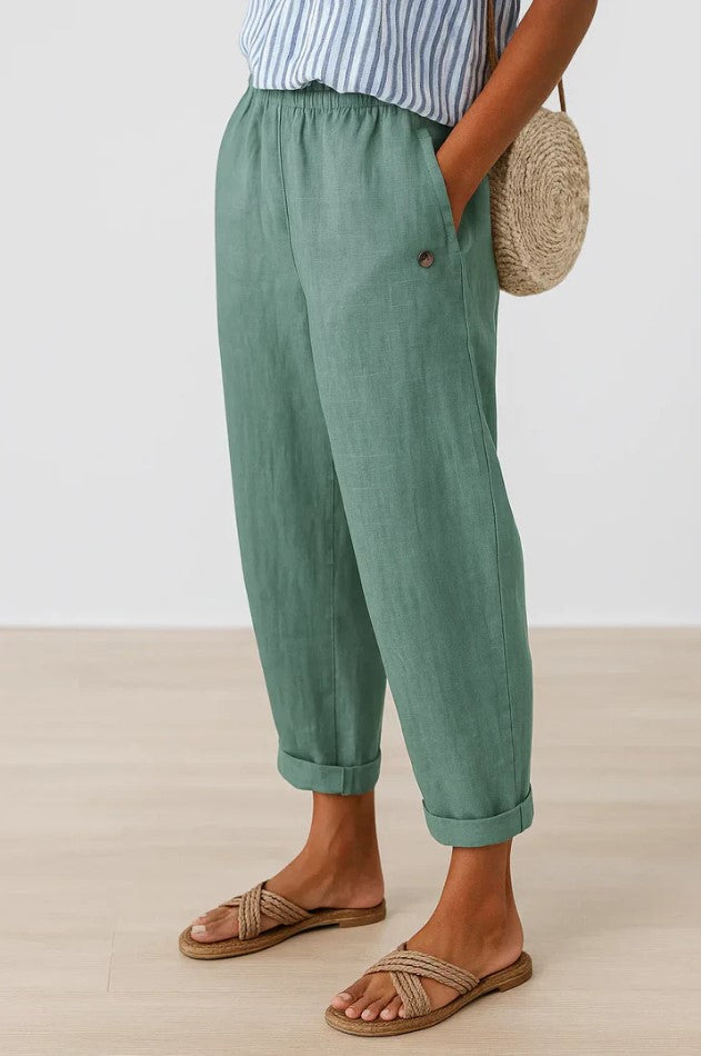Elastic Waist Lightweight Wide Leg Pants – Turquoise