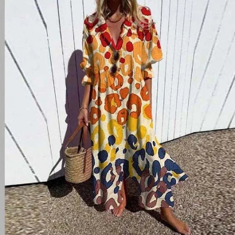 Boho Print V-Neck Maxi Dress – Yellow