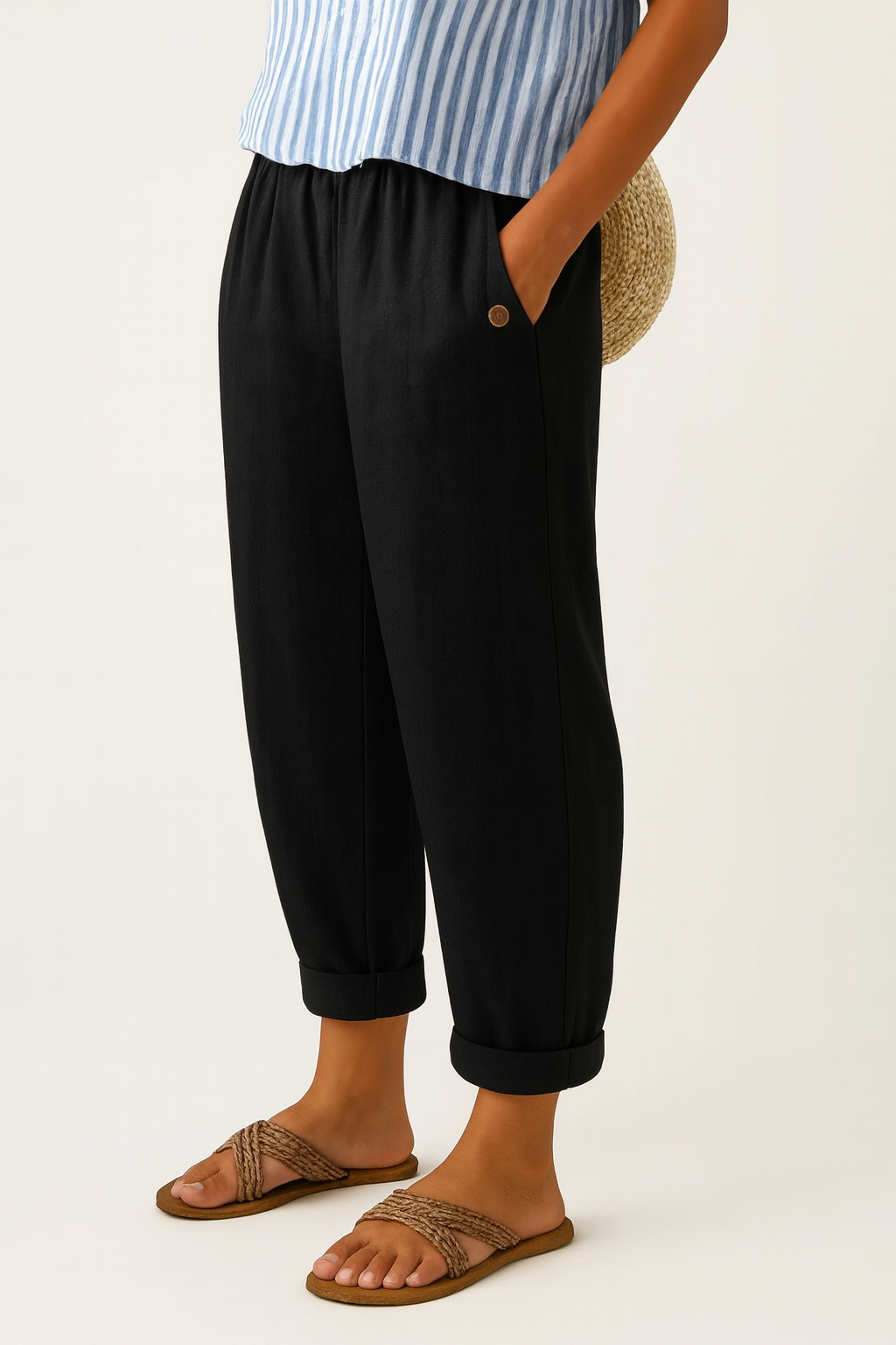 Elastic Waist Lightweight Wide Leg Pants – Black