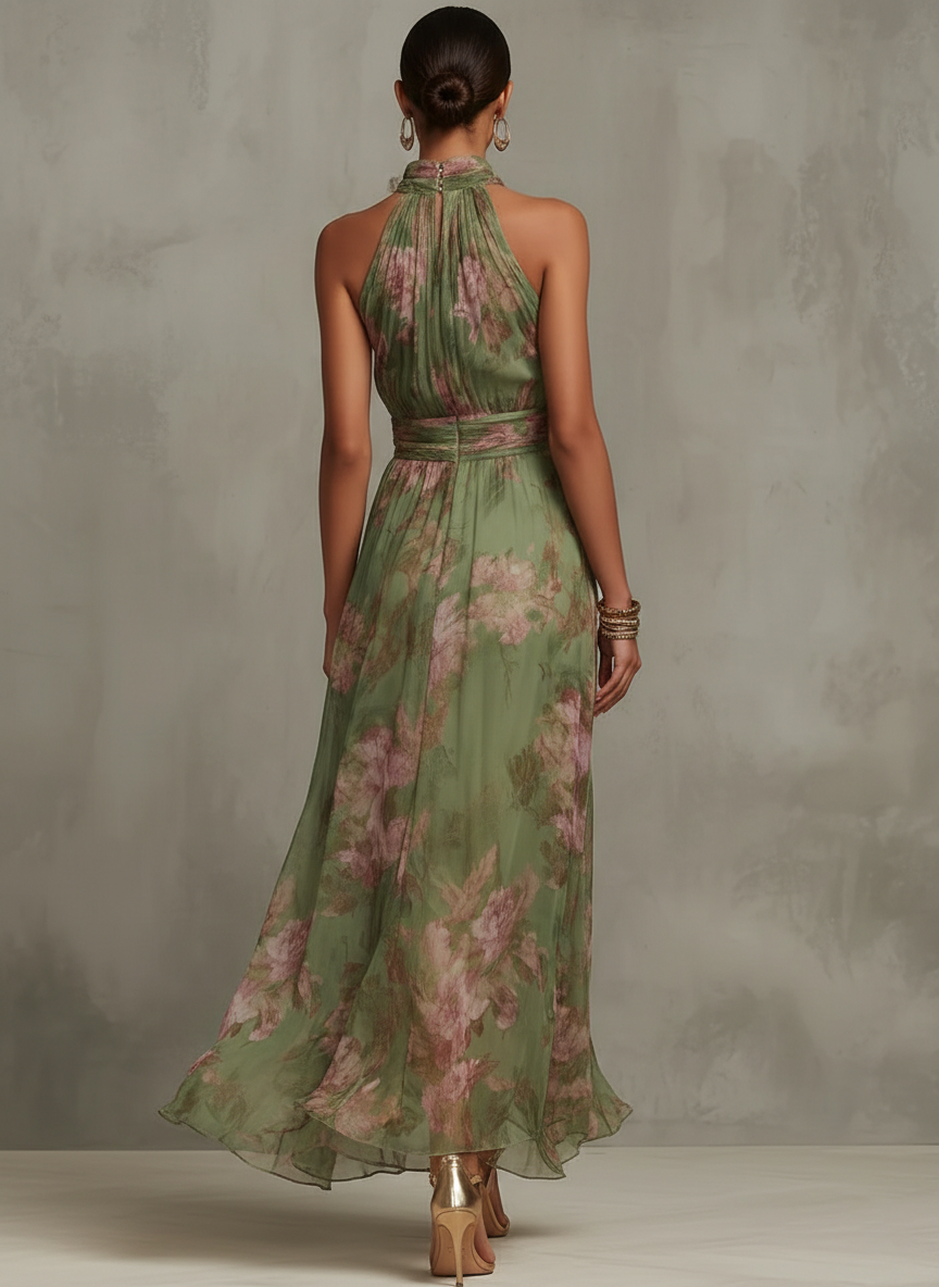 Green Floral Halter Neck Maxi Dress – view 2