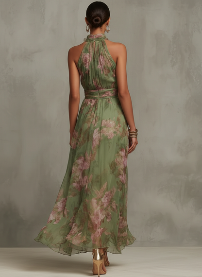 Green Floral Halter Neck Maxi Dress – view 2
