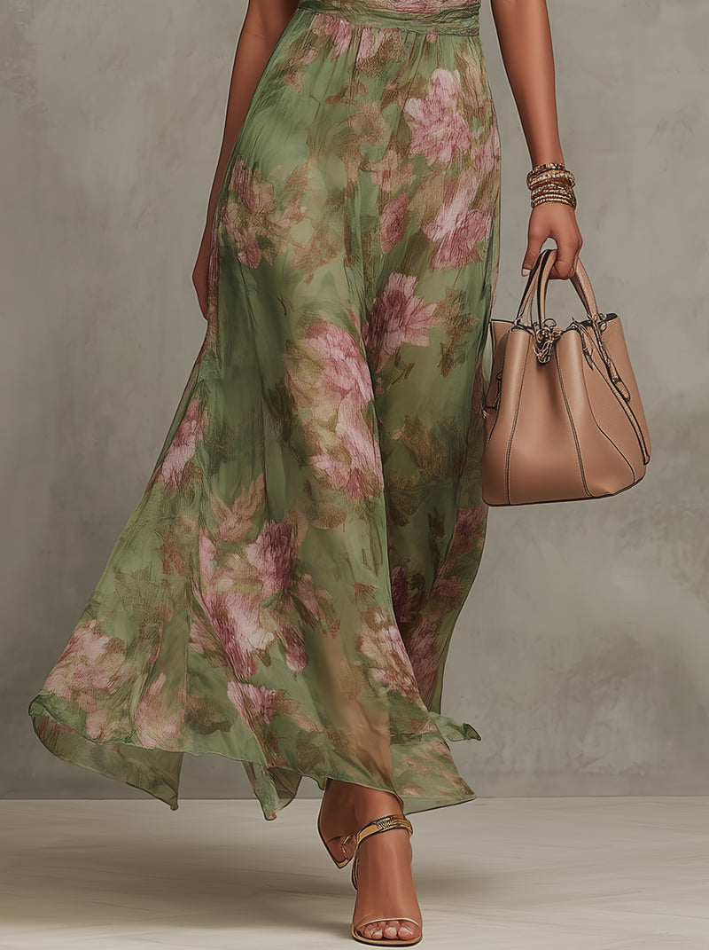 Green Floral Halter Neck Maxi Dress – view 4