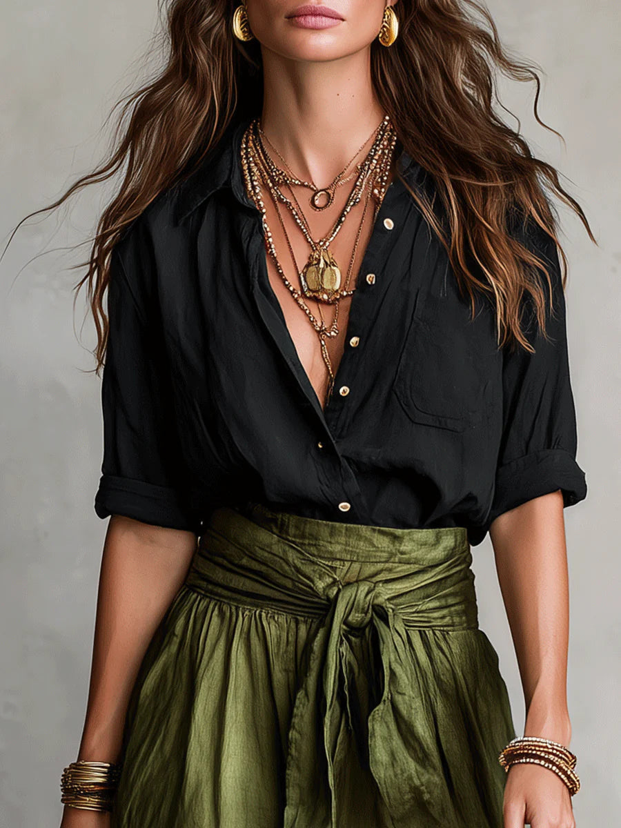 Black Tee and Olive Midi Skirt Two Piece Set – view 4