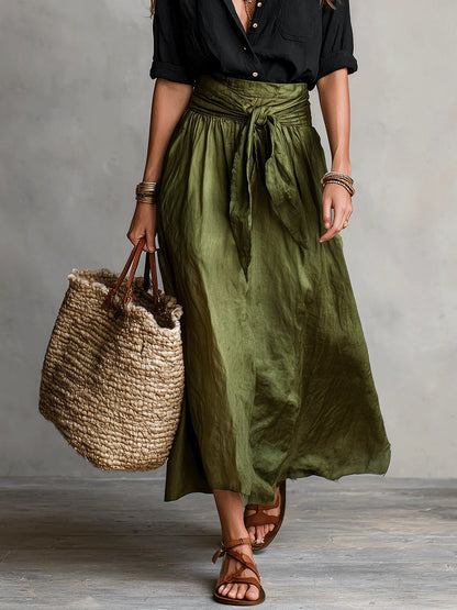 Black Tee and Olive Midi Skirt Two Piece Set – view 5