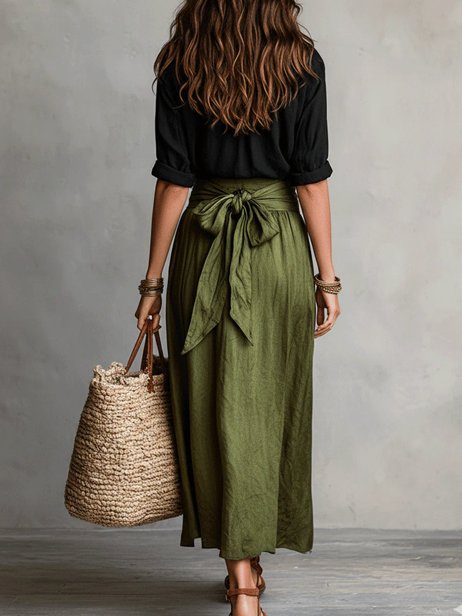 Black Tee and Olive Midi Skirt Two Piece Set – view 3