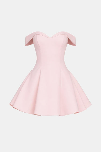 Off-Shoulder Flared Mini Dress in Pink – product view without model