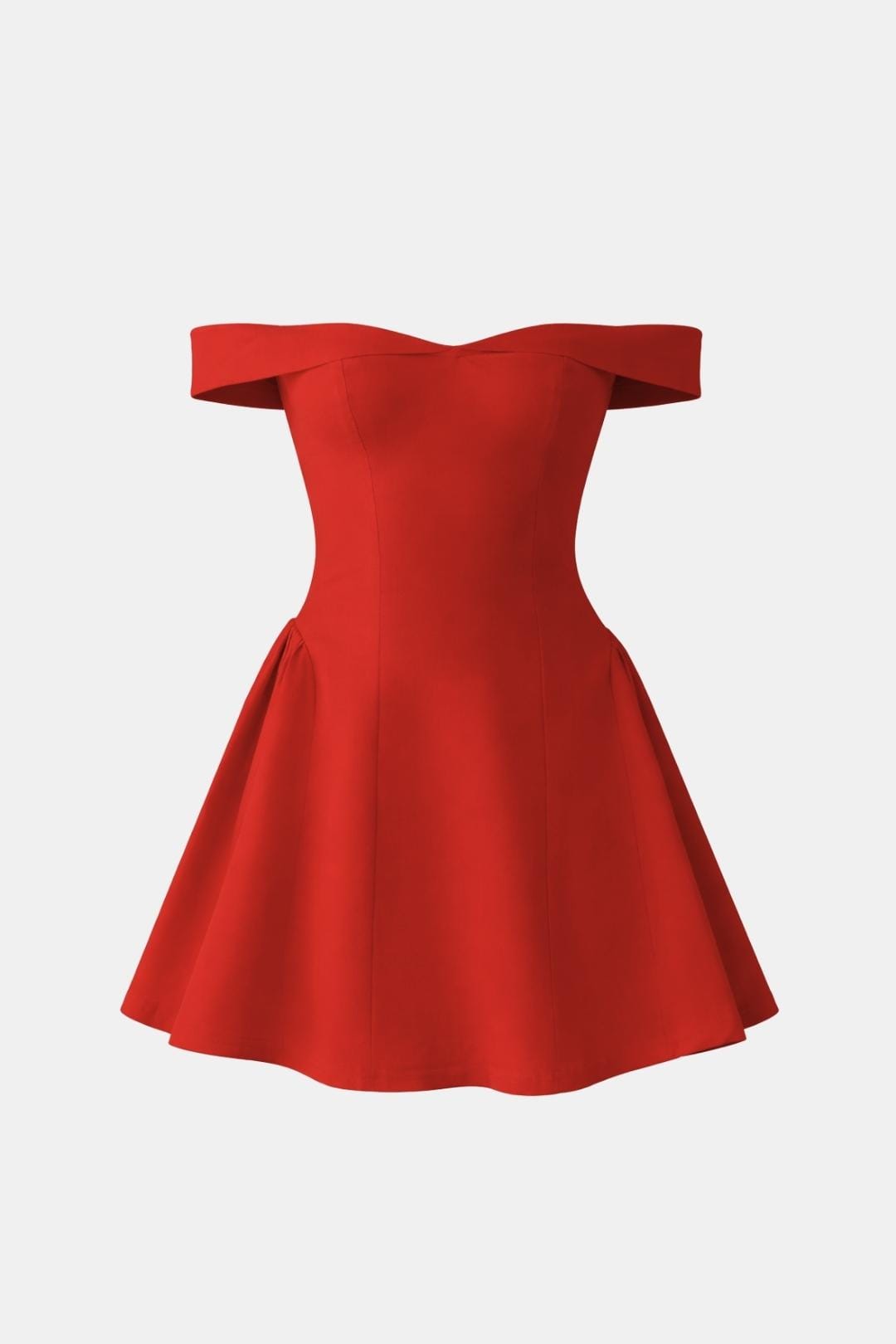 Off-Shoulder Flared Mini Dress in Red – product view without model