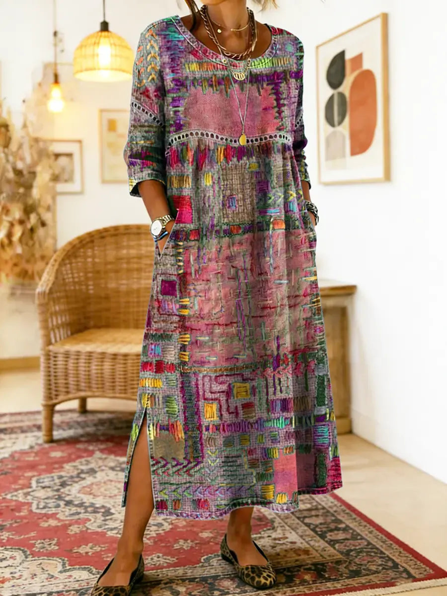 Ethnic Print Patchwork Maxi Dress – view 6