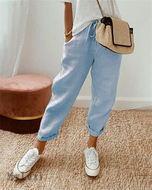 High Waisted Straight Leg Relaxed Trousers – Blue