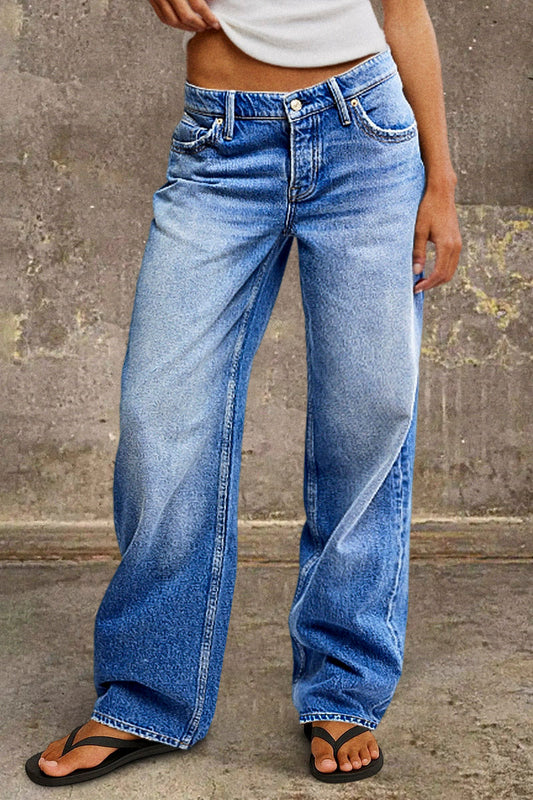 Mid Rise Straight Leg Jeans – Blue