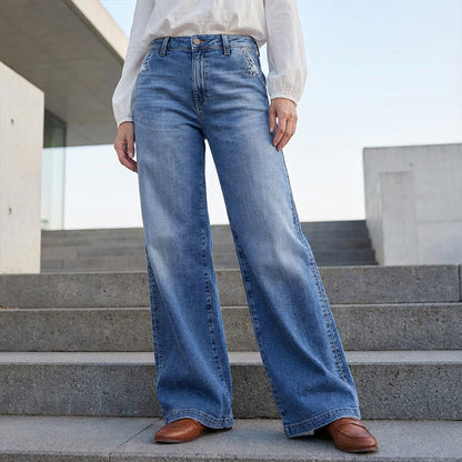 Retro High Waisted Wide Leg Jeans – Blue