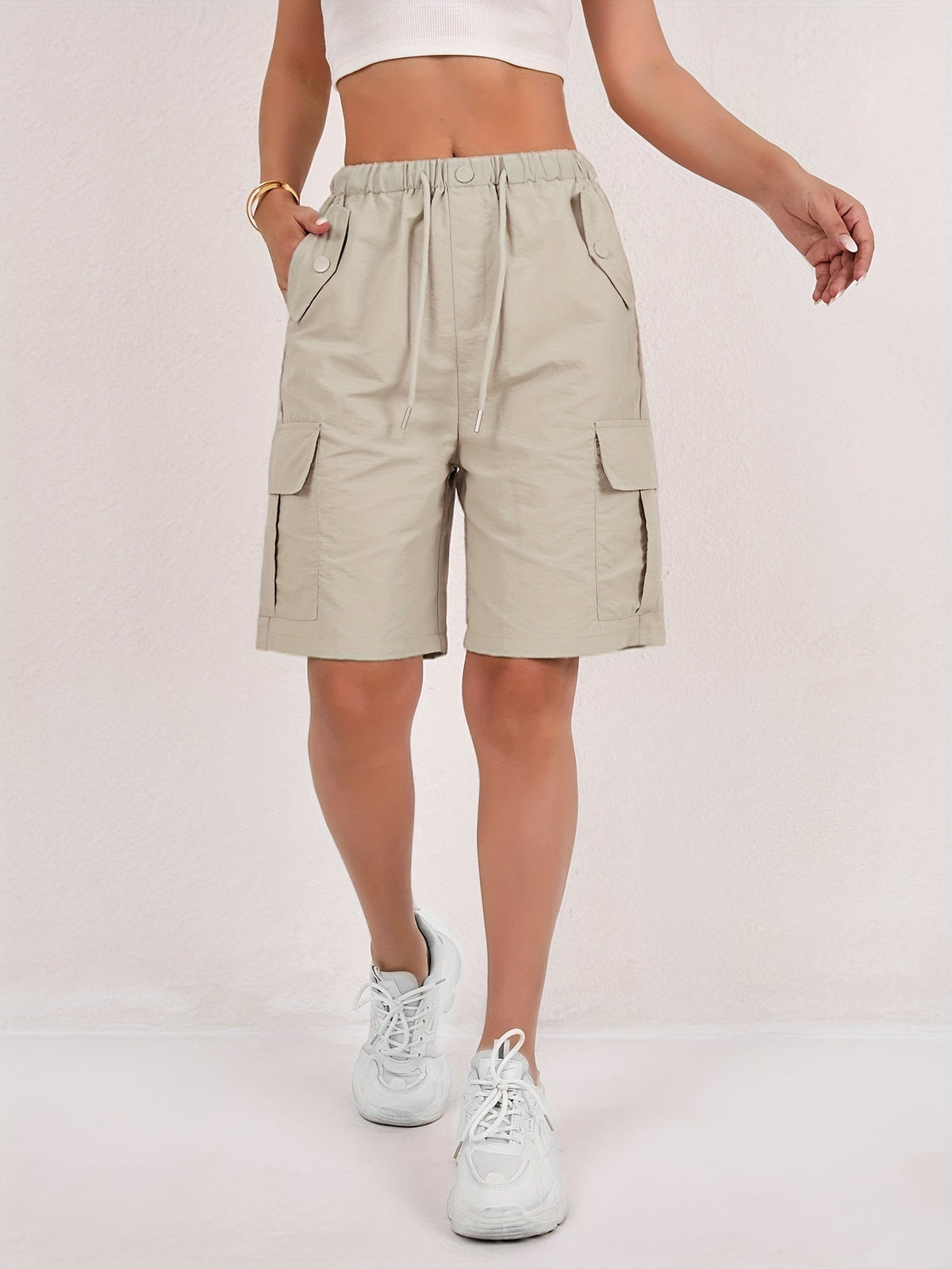 Quick Dry Mid Thigh Cargo Shorts – Khaki