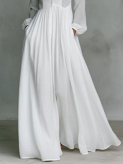 White High Collar Long Sleeve Maxi Dress – view 4